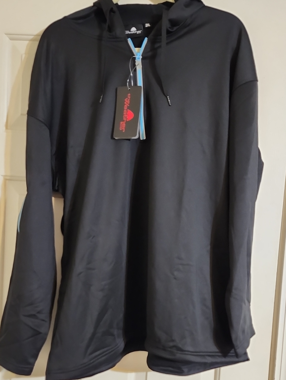 Men's Black Golf Activewear Hoodie Pullover with Light Blue Zipper MENS 2XL